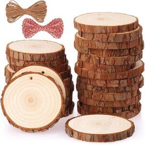 Wood Slices 25 Pcs 3.1-3.5 Inches Craft Wood Kit Unfinished Predrilled